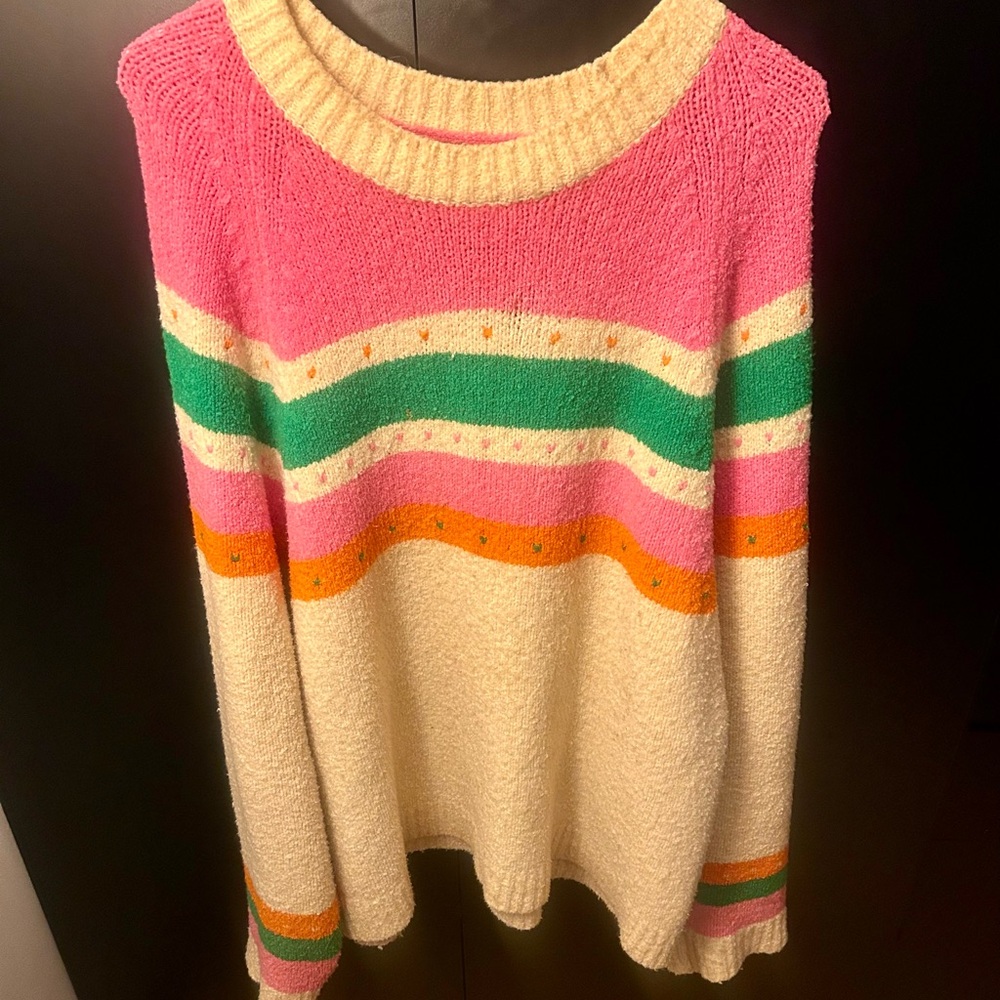 Colorful Lou & Grey Striped Hearts Sweater sz M